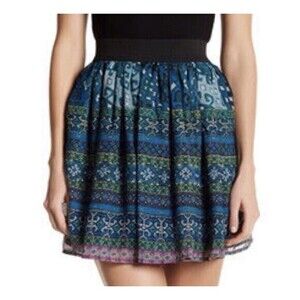 Romeo & Juliet Couture Tribal Chiffon Pull On Mini Skirt Lined Pockets SZ  M NWT